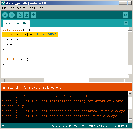 arduino println error string